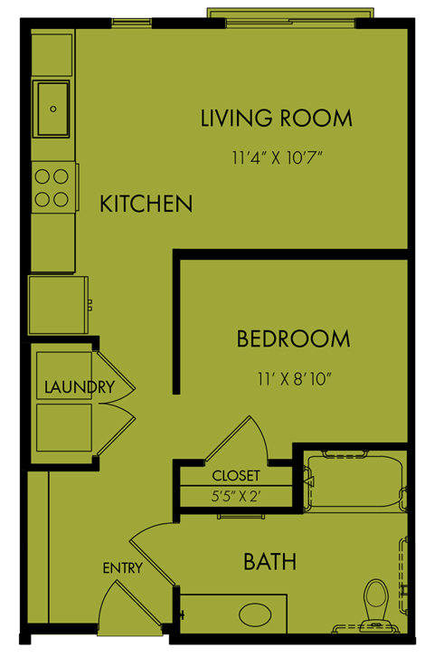 Floor plan for studio, 1 bath, 570 sqft